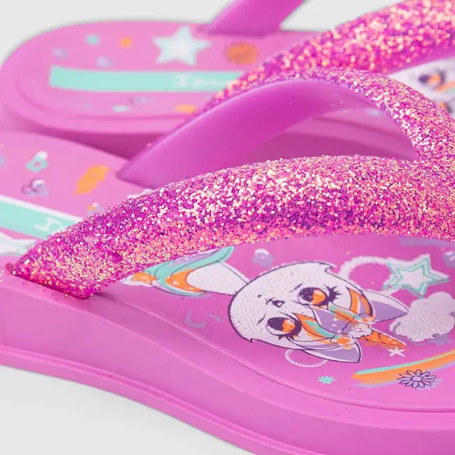 Chinelo Infantil Ipanema Fluffy Shine Unicórnio Glitter Roxo