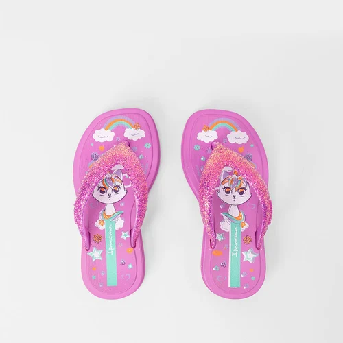 Chinelo Infantil Ipanema Fluffy Shine Unicórnio Glitter Roxo