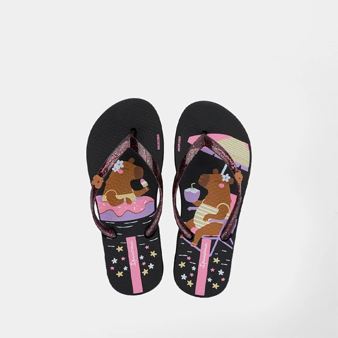 Chinelo Bebê Ipanema Hype Capivara Glitter Preto