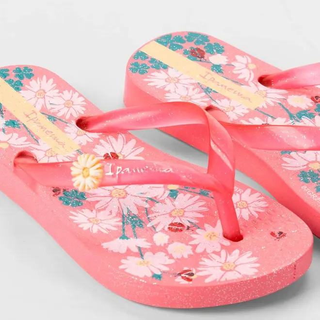Chinelo Bebê Ipanema Garden Shine Flores Glitter Rosa