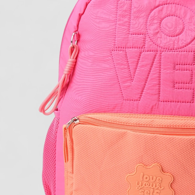 Mochila STZ Love Bolso Frontal 2 Ziperes Rosa & Laranja