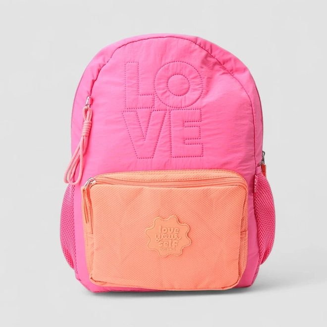 Mochila STZ Love Bolso Frontal 2 Ziperes Rosa & Laranja