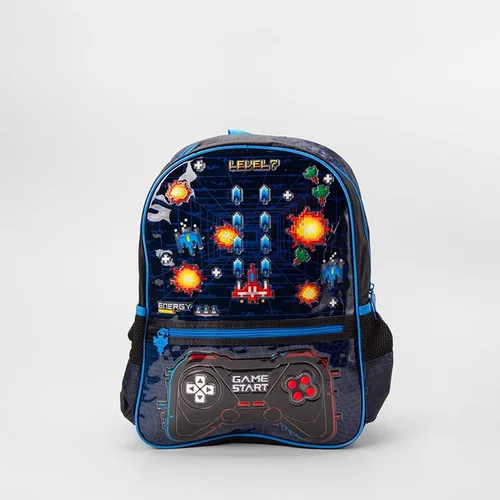 Mochila Infantil Stz Video Game Com Led Preto & Azul