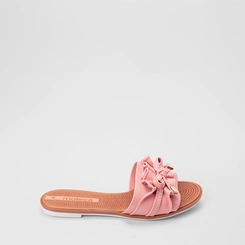 Rasteira Feminina Moleca Tira Larga Detalhe Laço Rosa