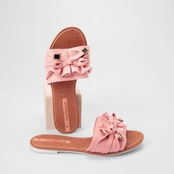 Rasteira Feminina Moleca Tira Larga Detalhe Laço Rosa