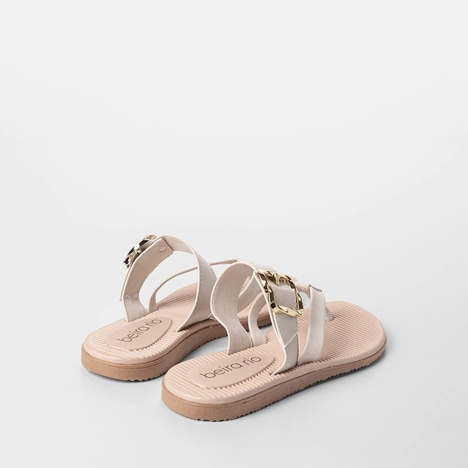 Tamanco Rasteiro Feminino Beira Rio Enfeite Fivela Off White