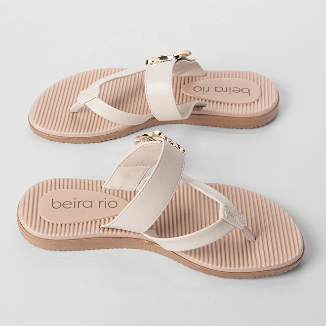 Tamanco Rasteiro Feminino Beira Rio Enfeite Fivela Off White