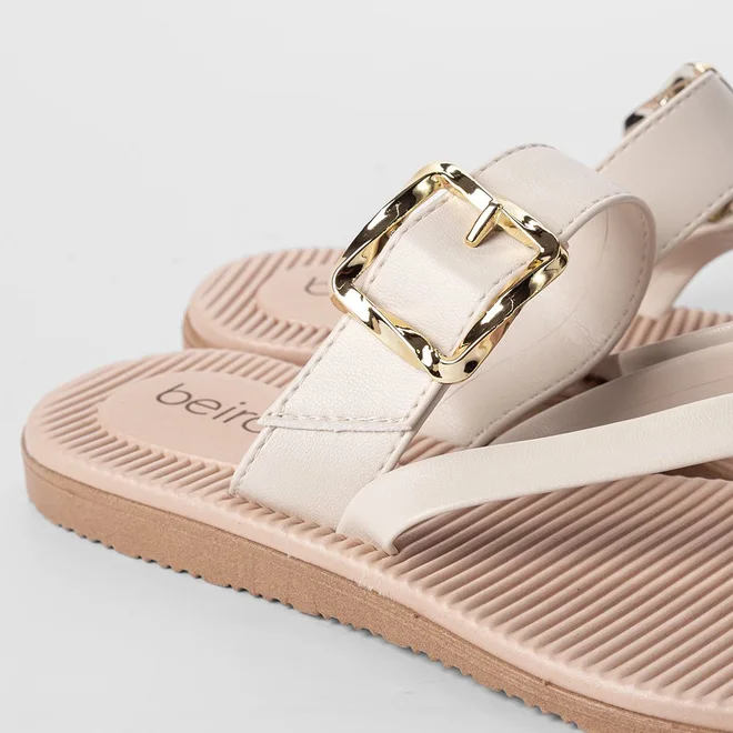 Tamanco Rasteiro Feminino Beira Rio Enfeite Fivela Off White