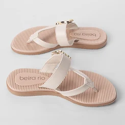 Tamanco Rasteiro Feminino Beira Rio Enfeite Fivela Off White