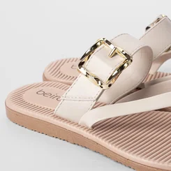 Tamanco Rasteiro Feminino Beira Rio Enfeite Fivela Off White