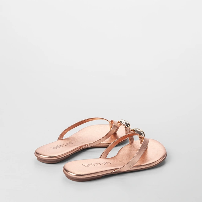 Rasteira Feminina Beira Rio Detalhe Bold Metalizado Rose Gold