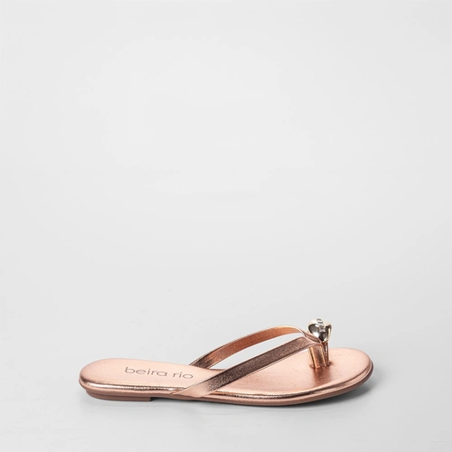 Rasteira Feminina Beira Rio Detalhe Bold Metalizado Rose Gold