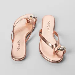 Rasteira Feminina Beira Rio Detalhe Bold Metalizado Rose Gold