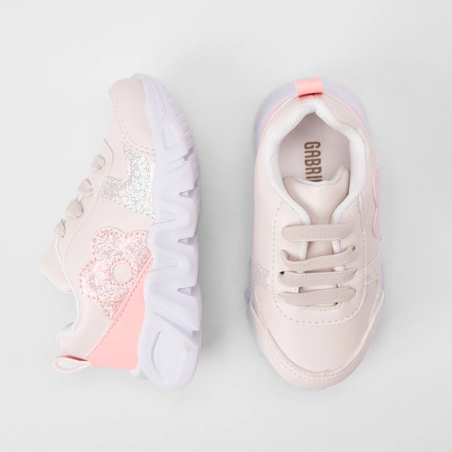 Tênis Casual Bebê Gabrielinha Jogging Recorte Glitter Marfim