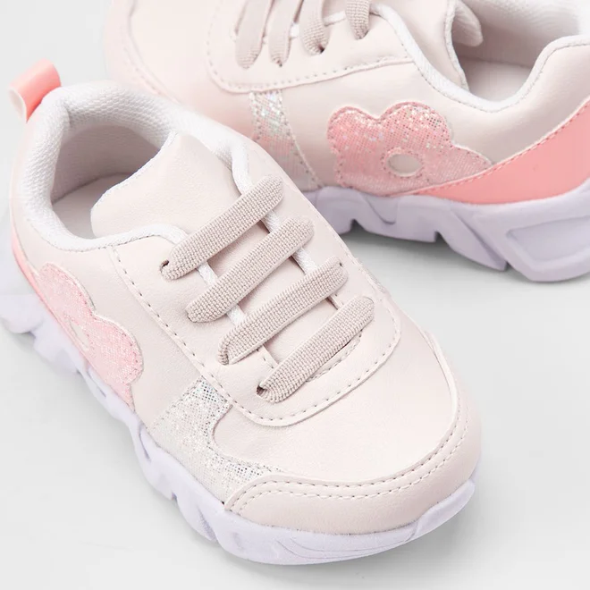 Tênis Casual Bebê Gabrielinha Jogging Recorte Glitter Marfim