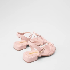 Sandália Infantil Gabrielinha Salto Bloco Laço Duplo & Strass Nude