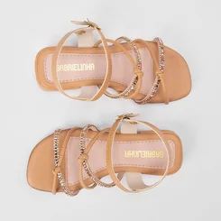 Sandália Infantil Gabrielinha Salto Bloco Detalhe Nó & Strass Caramelo