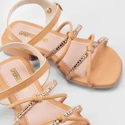 Sandália Infantil Gabrielinha Salto Bloco Detalhe Nó & Strass Caramelo