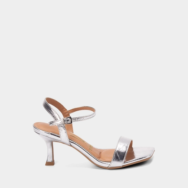 Sandália Feminina Vizzano Original Salto Flare Metalizado Prata
