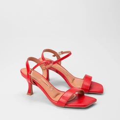 Sandália Feminina Vizzano Original Salto Flare Médio Vermelho