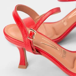 Sandália Feminina Vizzano Original Salto Flare Médio Vermelho