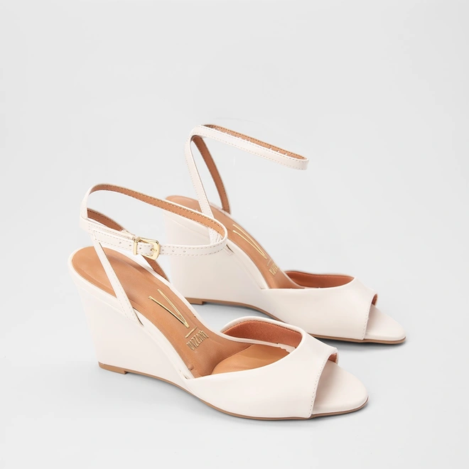 Sandália Feminina Vizzano Original Salto Anabela Off White