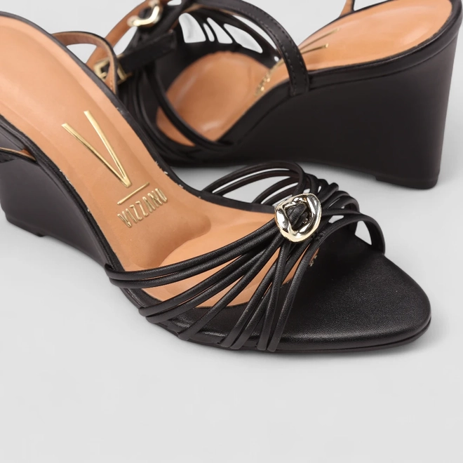 Sandália Feminina Vizzano Original Salto Anabela Tiras Preto
