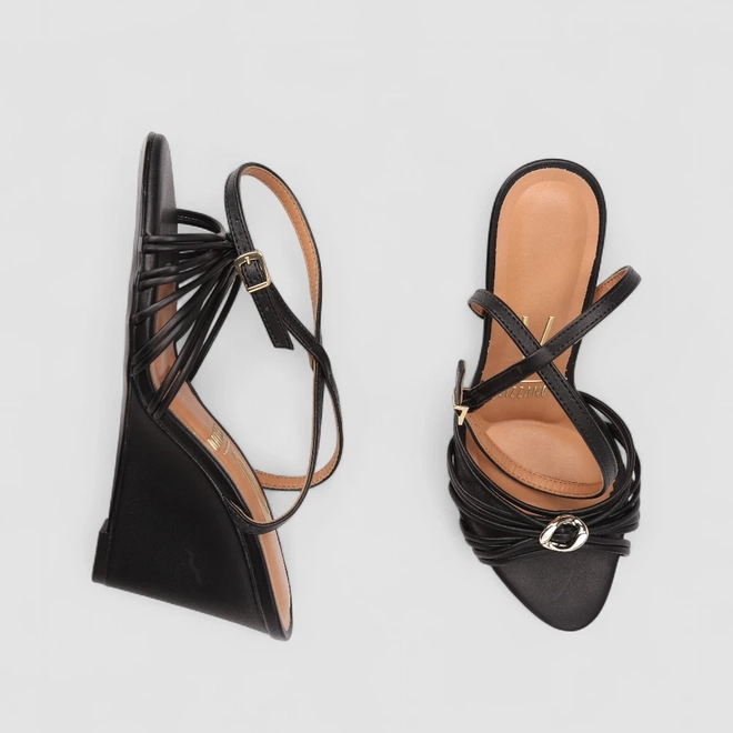 Sandália Feminina Vizzano Original Salto Anabela Tiras Preto