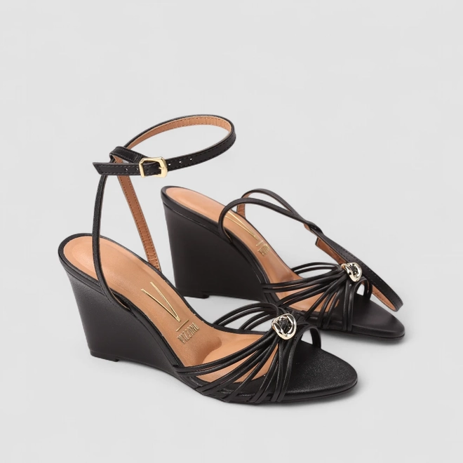 Sandália Feminina Vizzano Original Salto Anabela Tiras Preto