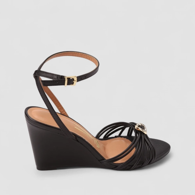 Sandália Feminina Vizzano Original Salto Anabela Tiras Preto