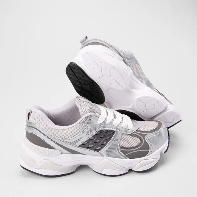 Tênis Chunky Masculino Logus Original Detalhe Recorte Metalizado Cinza