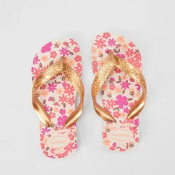 Chinelo Infantil Havaianas Floral Original Metalizada Bege