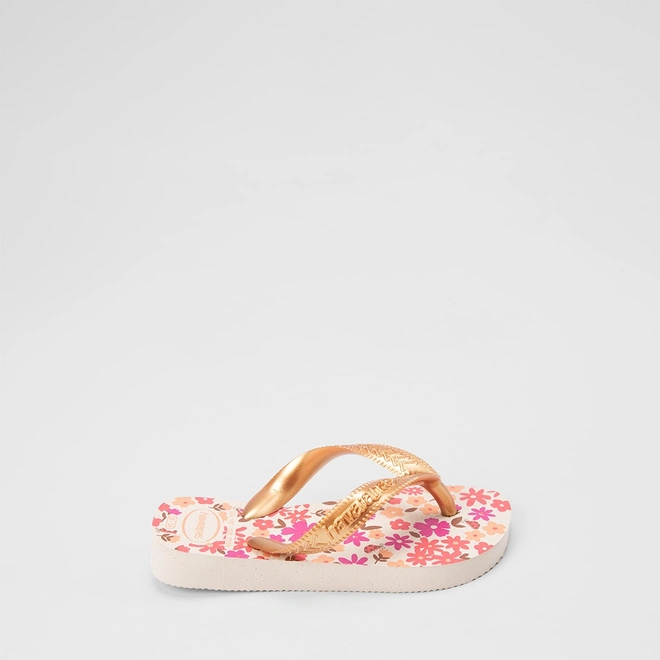 Chinelo Infantil Havaianas Floral Original Metalizada Bege