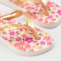 Chinelo Infantil Havaianas Floral Original Metalizada Bege
