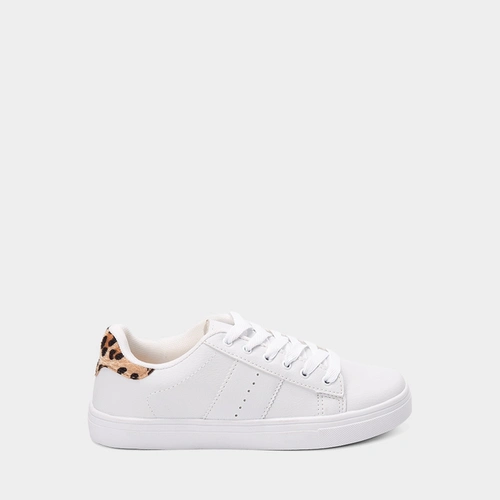 Tênis Casual Feminino Penélope Recorte Onça Camurça Branco