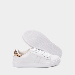 Tênis Casual Feminino Penélope Recorte Onça Camurça Branco