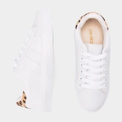 Tênis Casual Feminino Penélope Recorte Onça Camurça Branco