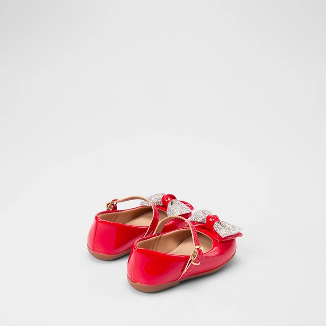 Sapatilha Boneca Bebê Gabrielinha Duplo Laço Strass & Verniz Vermelho