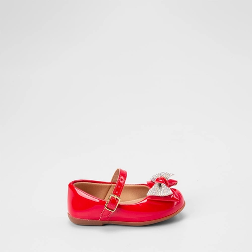Sapatilha Boneca Bebê Gabrielinha Duplo Laço Strass & Verniz Vermelho