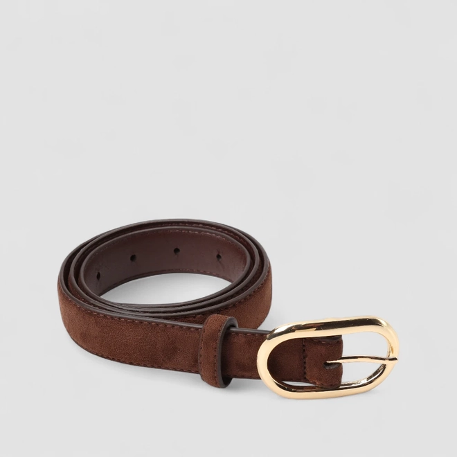 Cinto Feminino STZ Camurça Fivela Dourada Marrom