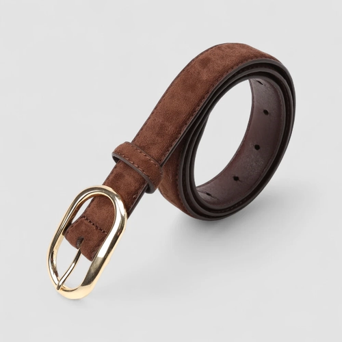 Cinto Feminino STZ Camurça Fivela Dourada Marrom
