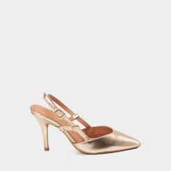Scarpin Slingback Feminino Vizzano Salto Alto Fino Metalizado Ouro
