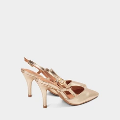 Scarpin Slingback Feminino Vizzano Salto Alto Fino Metalizado Ouro