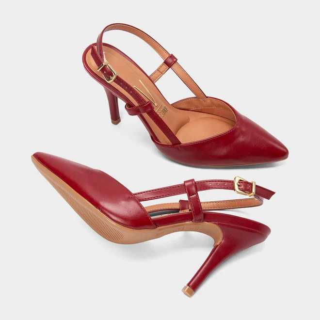 Scarpin Slingback Feminino Vizzano Salto Alto Fino Vermelho