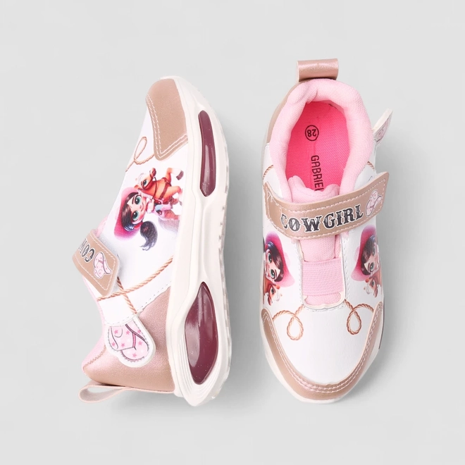 Tênis Casual Infantil Gabrielinha Cowgirl Metalizado Com Led Branco & Rosa