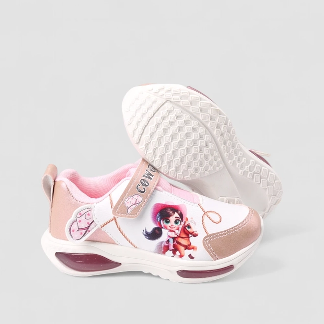 Tênis Casual Infantil Gabrielinha Cowgirl Metalizado Com Led Branco & Rosa