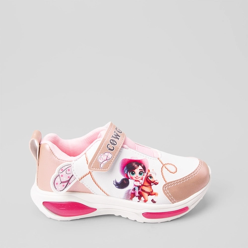 Tênis Casual Infantil Gabrielinha Cowgirl Metalizado Com Led Branco & Rosa