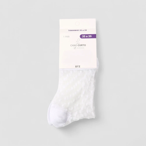 Meia Feminina STZ Poá Cano Curto 35-39 Branco