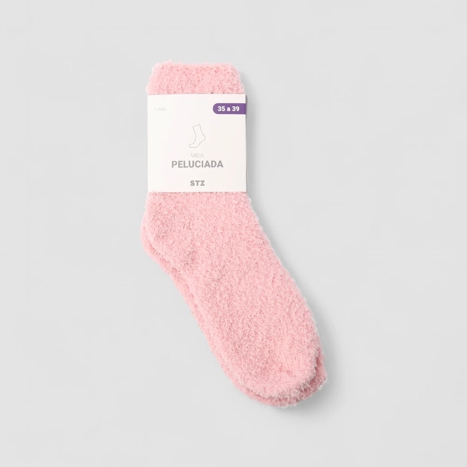 Meia Peluciada Feminina STZ Detalhe Coração 35-39 Rosa