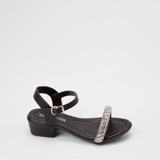 Sandália Infantil Gabrielinha Salto Bloco Strass Preto